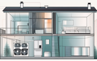 A two-family house with a visible heat pump system