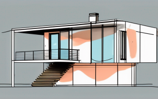 A modern prefabricated house with a price tag hanging off it