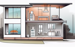 A modern house with a visible heating system being upgraded to a heat pump system