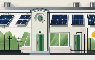 A building with visible energy-saving features such as solar panels