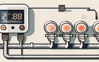 A thermostat connected to a floor with visible heating coils