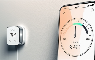 A smartphone with a thermostat control interface on the screen