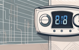 A thermostat on a wall with a digital display showing room temperature