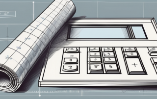 A blueprint of a house with a calculator and a ruler
