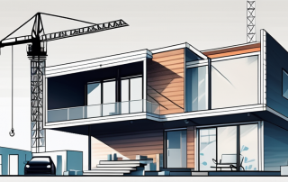 A modern prefabricated house with a price tag hanging off it