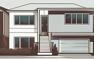 A completed multi-family house with a set of keys on the foreground