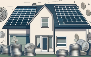 A house undergoing energy-efficient renovations with visible elements like solar panels