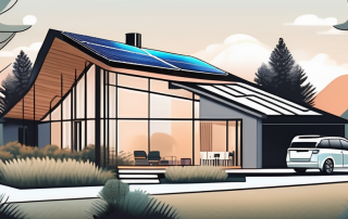 A modern house equipped with a heat pump system and solar panels on the roof