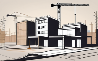 A new construction site with various buildings in different stages of construction