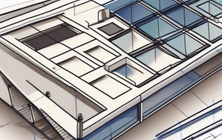 A blueprint of a building with a calculator and a ruler