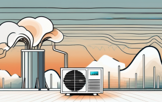 An air-water heat pump with sound waves emanating from it