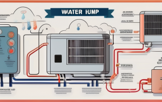 An air-water heat pump with labels indicating its main parts