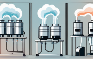 Several different types of dehumidifiers being tested in a lab-like environment
