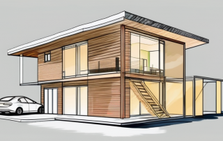 A house under construction with visible insulation layers and building materials