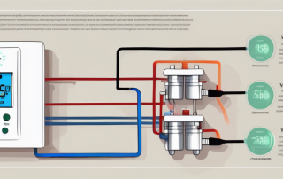 A programmable thermostat valve with clear features and an infographic style guide showing how it works in a home heating system