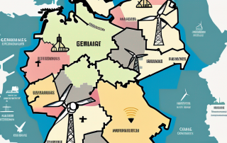 Germany's map filled with various energy sources such as wind turbines
