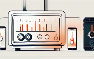 A modern thermostat connected to a smartphone