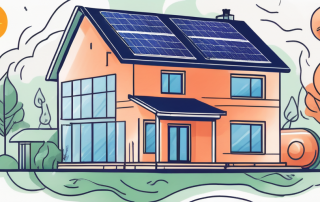 A house with visible energy-efficient features such as solar panels