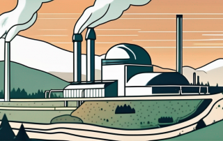 A geothermal power plant in a natural landscape