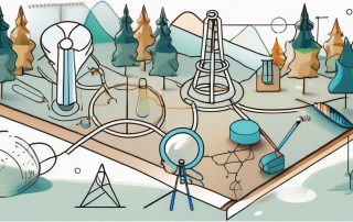 The bavarian landscape with various scientific research tools scattered around