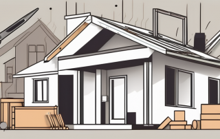 A house under construction with various tools and materials scattered around