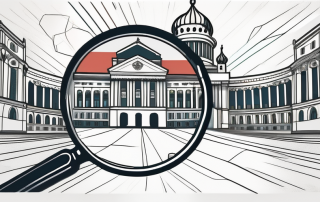 The russian kremlin with a magnifying glass over it