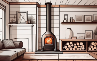 A traditional wood log heating system with a detailed breakdown of its components