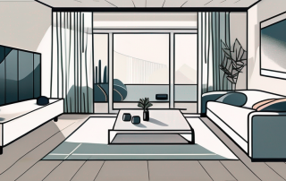 A modern living room with a visible underfloor heating system