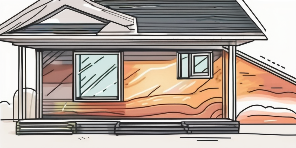 A house with visible insulation layers in the walls and roof