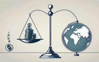 A scale balancing a globe on one side and a pile of coins on the other
