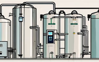 A large buffer storage tank connected to a heat pump