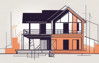 A house under renovation with visible changes and a calculator symbol integrated into the design