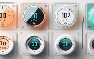 A modern smart thermostat on a wall