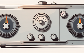 A gas heater with visible knobs and dials