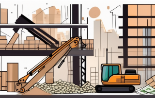 A construction site with various tools and materials