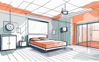 A modern room with a visible underfloor heating system and a thermostat on the wall