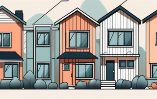 A variety of different styled prefabricated houses with price tags hanging off them