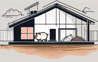 A house under construction with a piggy bank next to it