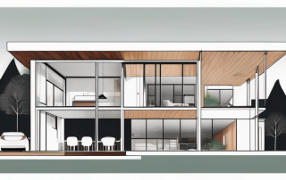 A modern prefab house with various parts of it dissected or highlighted to show different aspects and costs involved in its construction