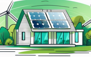 An energy-efficient house with solar panels on the roof