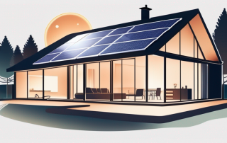 A house with visible energy-saving features such as solar panels