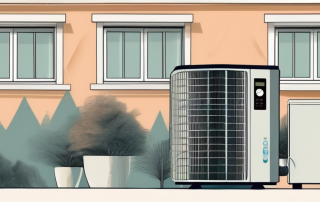 A modern luftwärmepumpe (air heat pump) with a price tag hanging off it