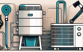 A heat pump system with various tools around it