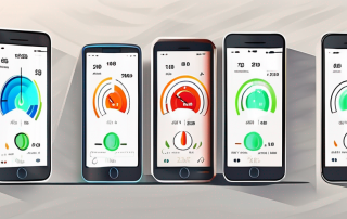 A variety of digital thermostats displayed on smartphone screens