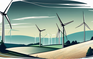 A vast landscape with wind turbines scattered across the land