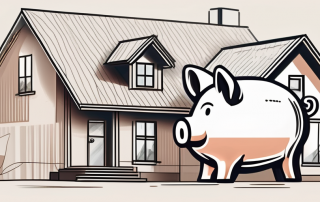 A house under construction with a piggy bank on the side