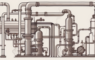 A system of interconnected pipes and machinery