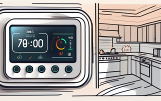 A smart thermostat installed on a home heating system