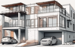 A three-story multifamily house under construction