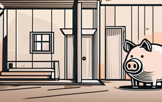 A house under construction with a piggy bank next to it